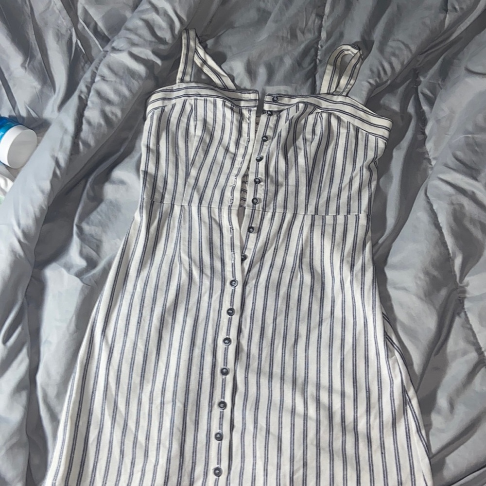 white and blue mini dress